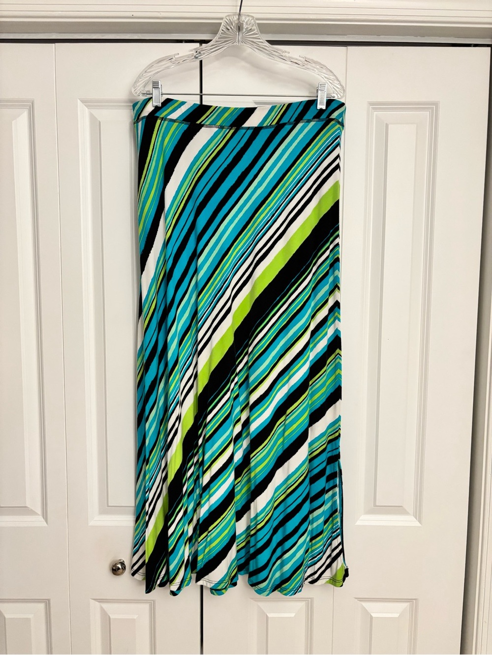 Avenue Striped Maxi Skirt in Aqua, Lime, Black & White